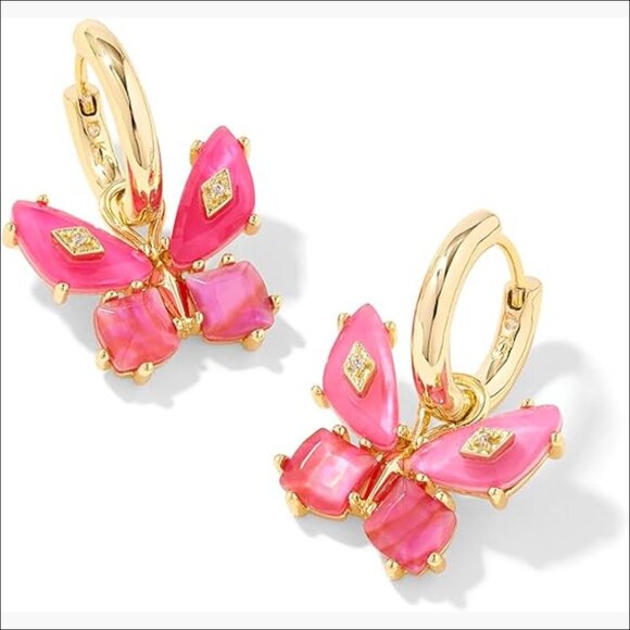 Gold Plated Butterfly Huggie Earrings with Removable Charms